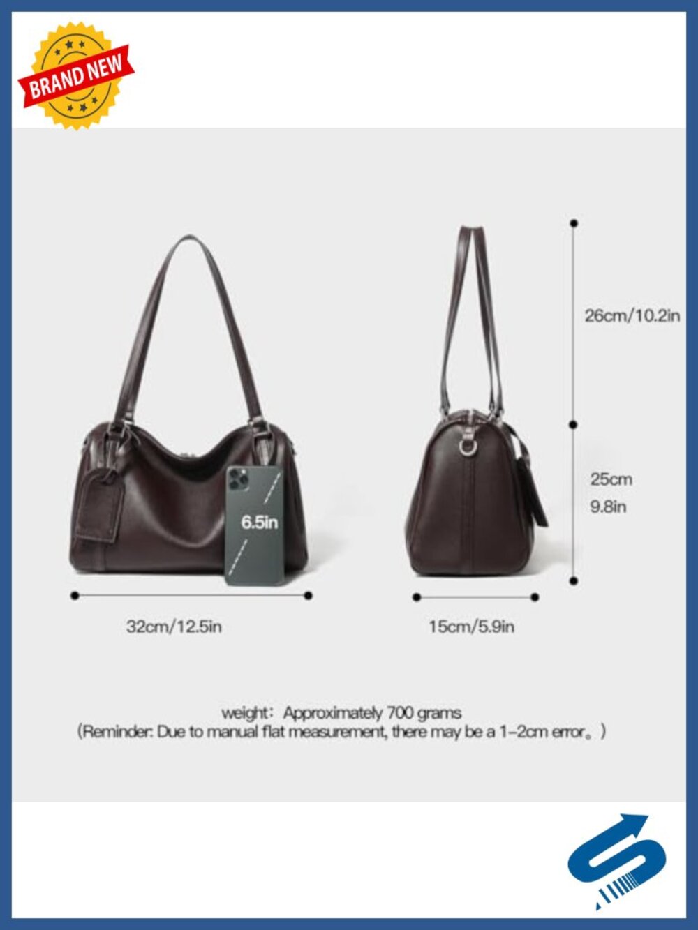 Genuine Leather Tote Bag Large Capacity Hobo Shoulder Handbag Work Travel - Picture 4 of 6